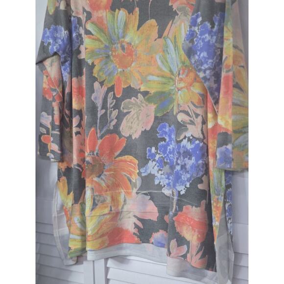 Soft Surroundings Floral Blouse - Gray, Orange, Blue - Picture 3 of 9